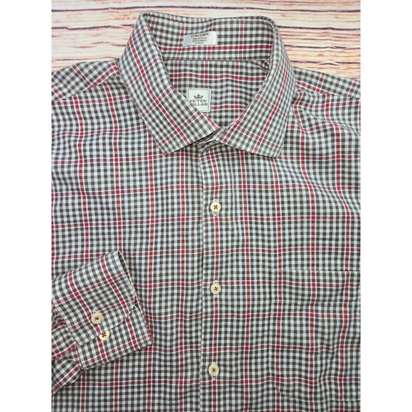Peter Millar Mens Red & Brown Plaid Dress Shirt XL - Picture 5 of 7